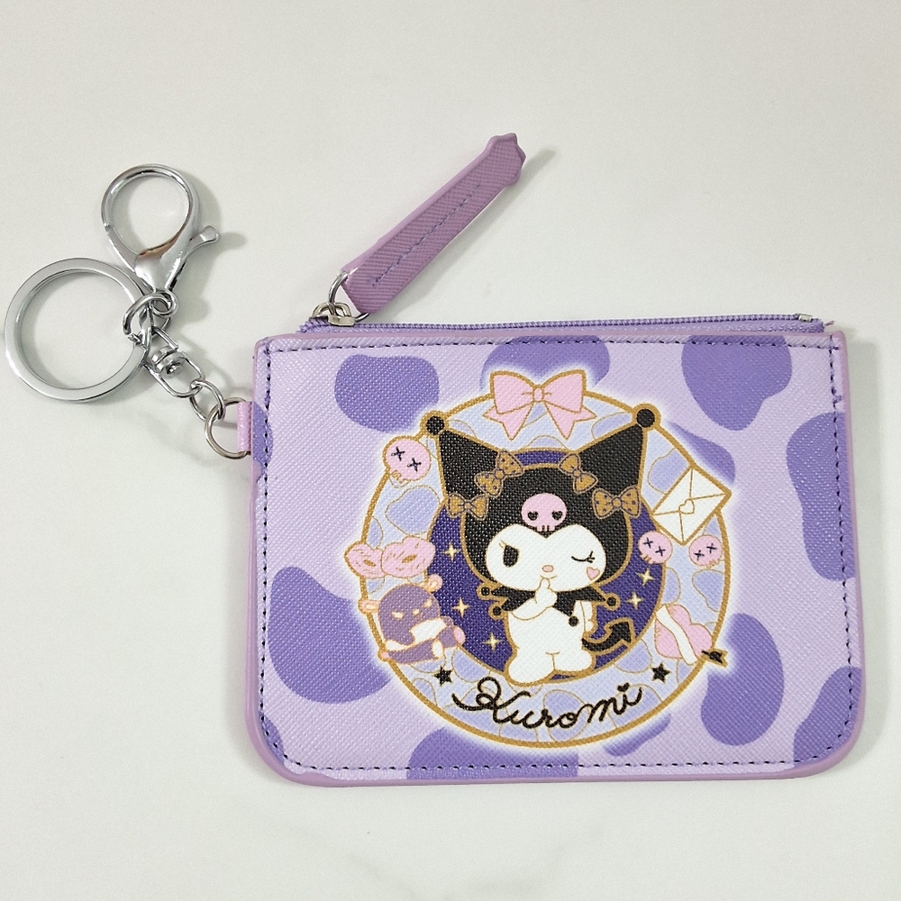 NEW Kuromi Purple Sanrio ID Card Holder Coin Purse Wallet with Keychain